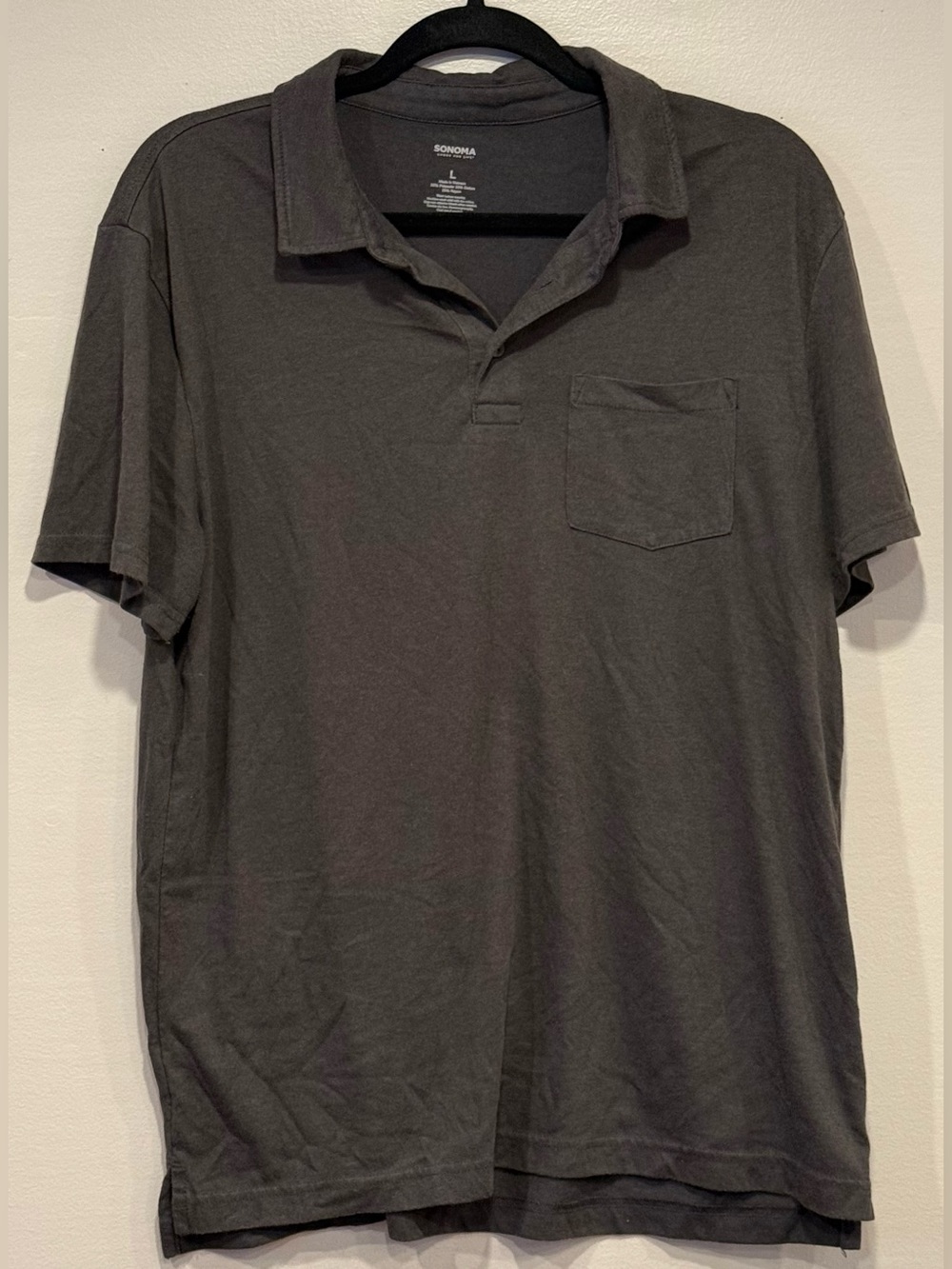 Sonoma Goods For Life Men's Dark Gray Short Sleeve Pocket Polo - Size L
